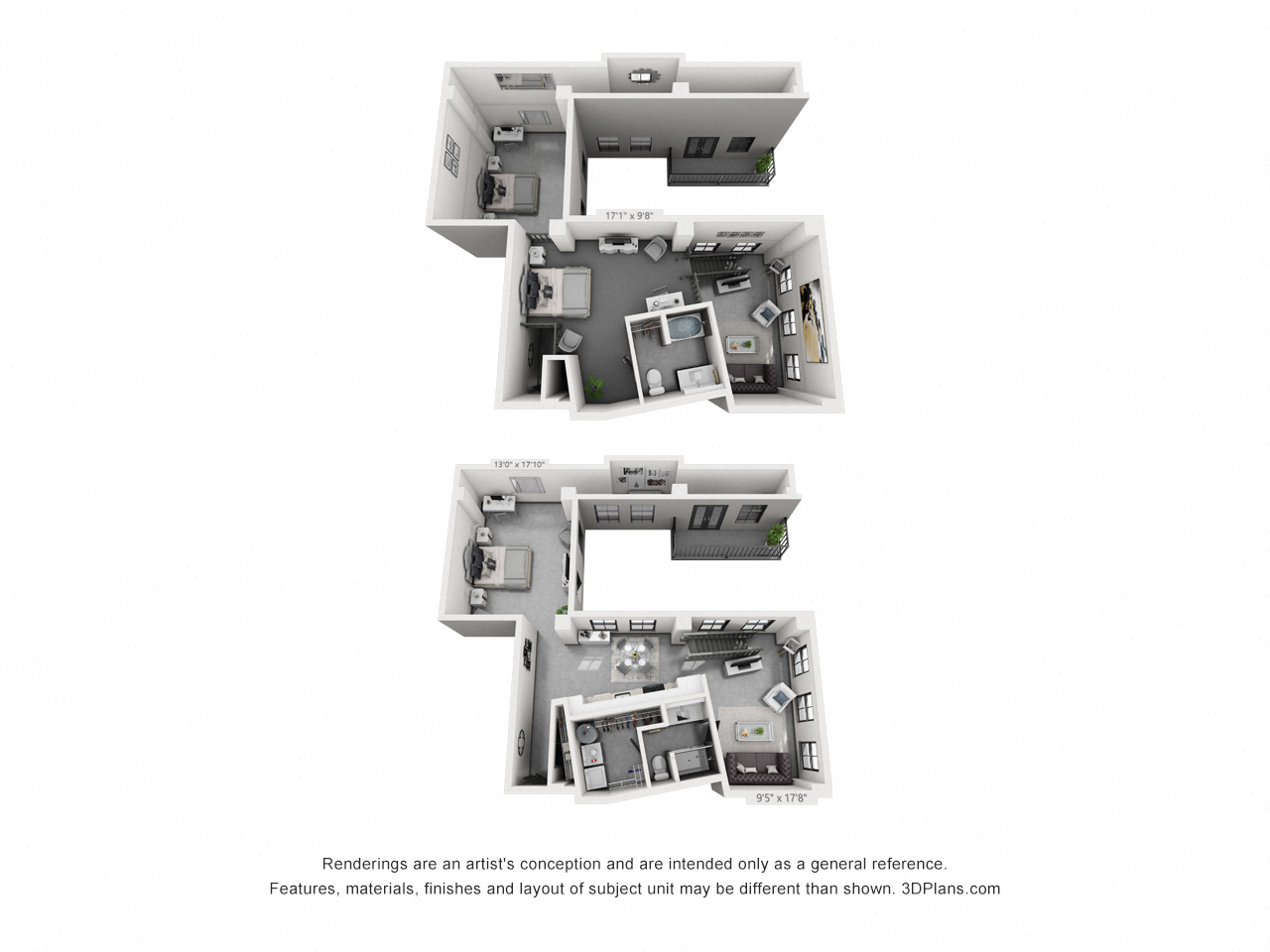 Floor plan for 2 beds, 2 baths, 1781 sqft